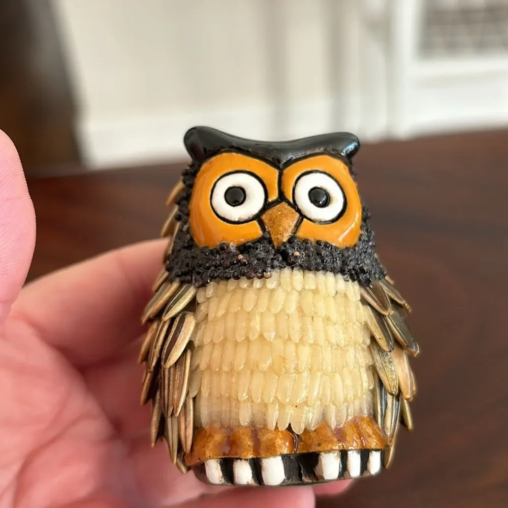 Vintage Ceramic Clay and Seed handmade owl trinket home decor decoration MCM
